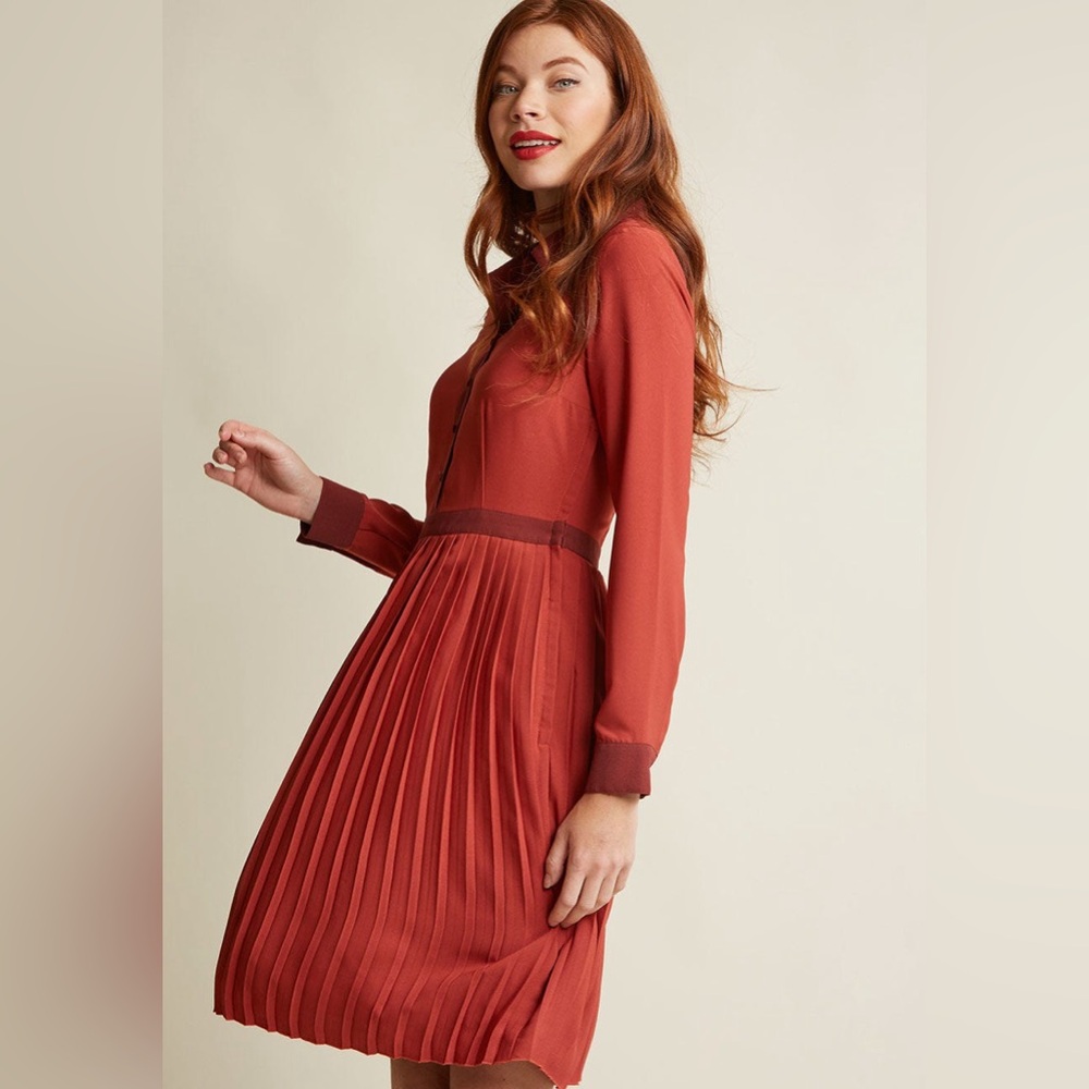 MODCLOTH Just My Typist Shirt Dress In Clover Stripe S Small Red Burgundy Midi